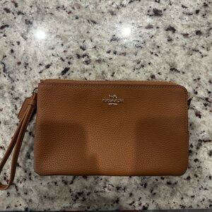Coach  Camel Leather  Double   Zipper Wristlet Wallet